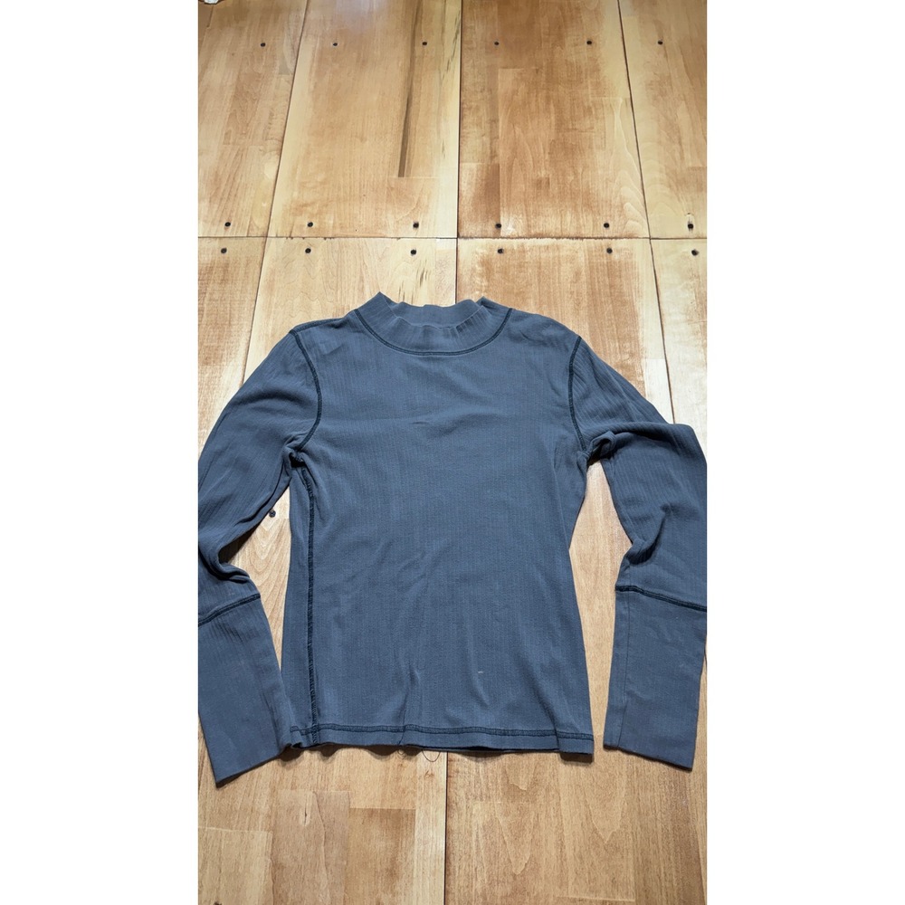 Free People Mock Neck Ribbed Long Sleeve‎ Top Blue Grey Womens Large